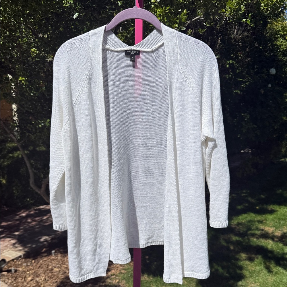 Talbots Petites‎ White Open-Front Linen Cardigan – Size MP